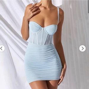 Oh Polly Blue Mesh Dress Bodycon